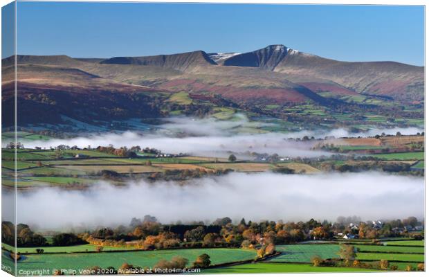 Brecon Beacons with Dawn's Dragon Breath. Canvas Print by Philip Veale