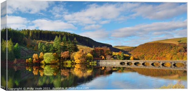 Garreg Ddu Reservoir Autumn Panoramic. Canvas Print by Philip Veale