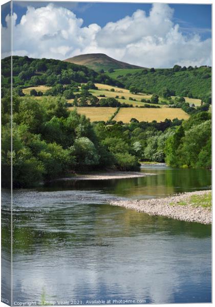 Sugar Loaf and River Usk Summer's Embrace. Canvas Print by Philip Veale