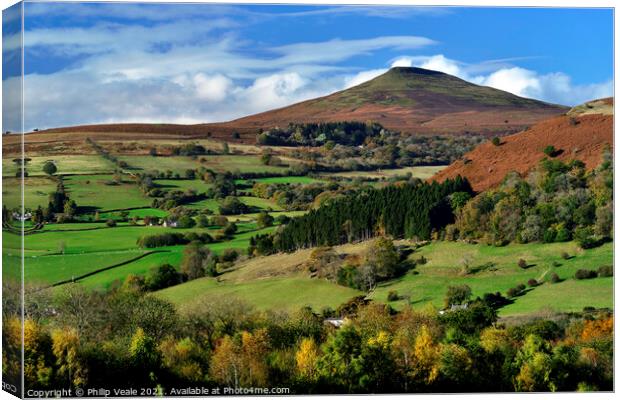 Sugar Loaf and Bryn Arw in Autumn. Canvas Print by Philip Veale
