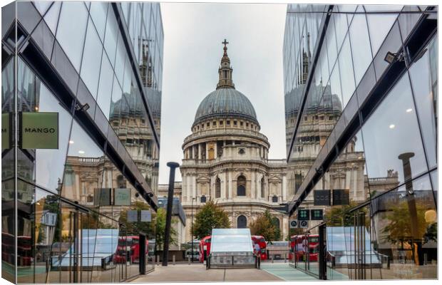St Pauls Cathedral with reflection from glass wall Canvas Print by Shafiq Khan