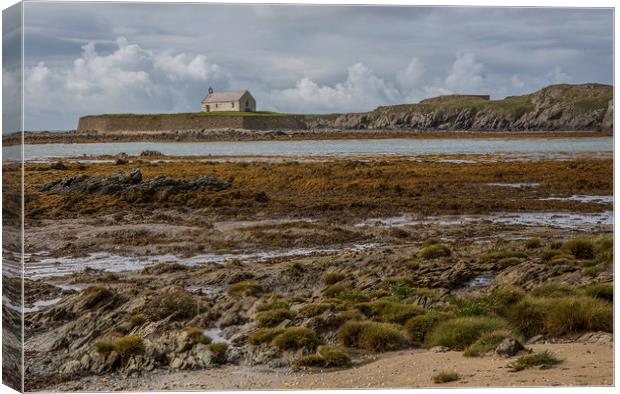 St Cwyfans Church, the church in the sea. Canvas Print by Chantal Cooper