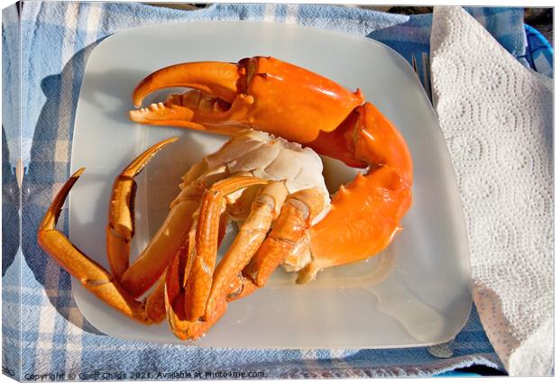Giant Mud Crab. Cooked seafood nipper on a plate. Canvas Print by Geoff Childs