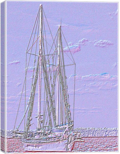 Tallship Cloudscape. Delicate white and lilac abstract embossed  Canvas Print by Geoff Childs