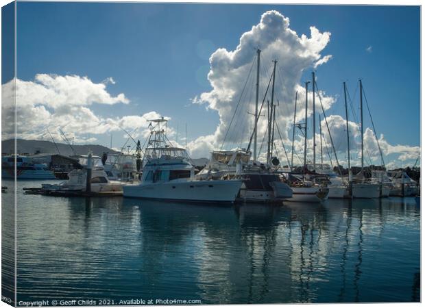 Picturesque nautical scene with huge white cumulonimbus clouds i Canvas Print by Geoff Childs