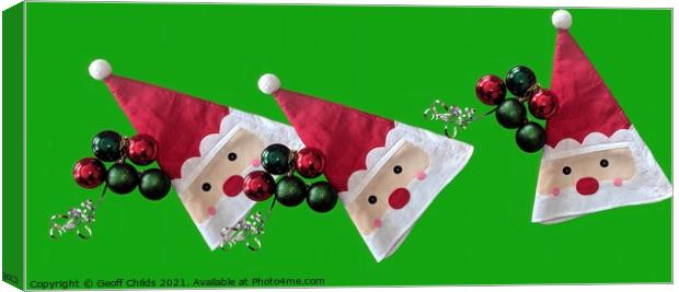  Christmas theme image with santa hats. Canvas Print by Geoff Childs