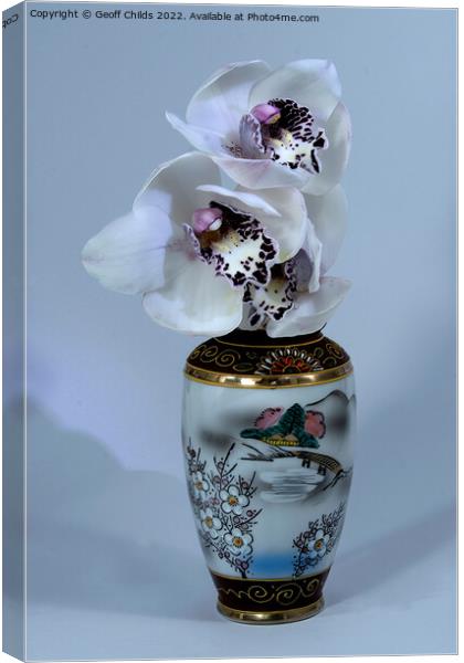  White Cymbidium Orchids (Boat Orchids) closeup in Canvas Print by Geoff Childs