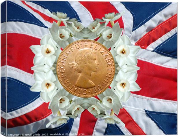 Memorial image of Queen Elizabeth on the Union Jack. Canvas Print by Geoff Childs