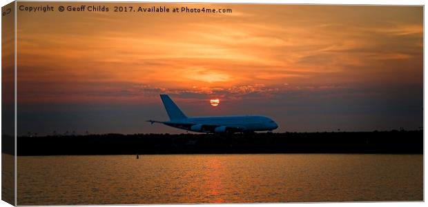 Commercial Jet Aircraft at Sunset Canvas Print by Geoff Childs