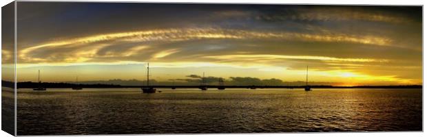 Yellow cloudy coastal nautical Sunset Seascape panorama.  Canvas Print by Geoff Childs