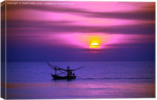  Seascape with fishing boat, Thailand. Canvas Print by Geoff Childs