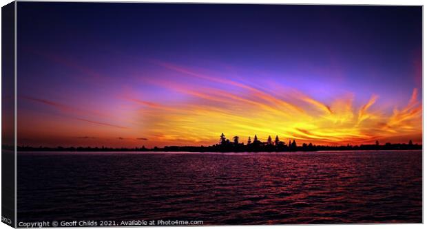 Purple and gold sunrise waterscape. Canvas Print by Geoff Childs