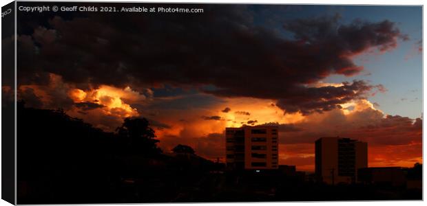 Dramatic red stormy sunset clouds.  Canvas Print by Geoff Childs