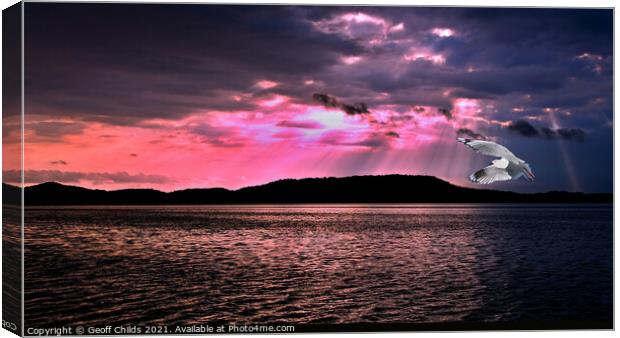  Sunrise Sunbeams Seascape Reflections, Gosford. Canvas Print by Geoff Childs
