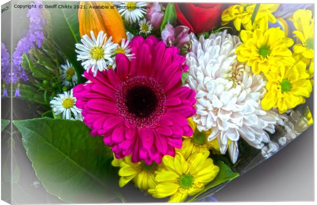 Colourful bunch of mixed flowers closeup. Canvas Print by Geoff Childs