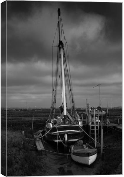 Tide out at Tollesbury Marina, Essex Canvas Print by Joanna Pinder