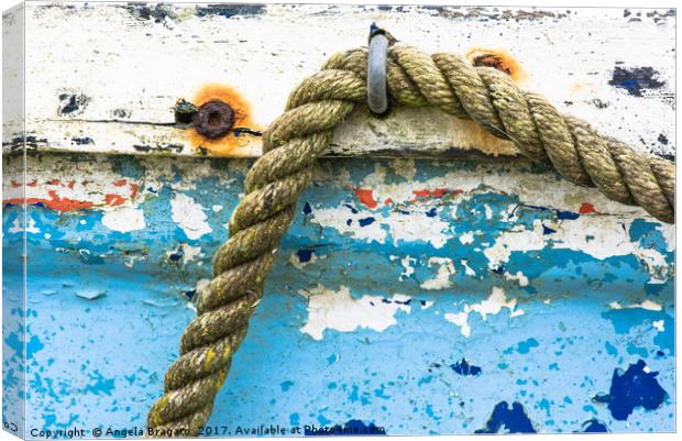 Rope on old boat Canvas Print by Angela Bragato