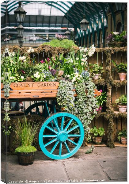 Covent Garden famous flower cart in spring Canvas Print by Angela Bragato