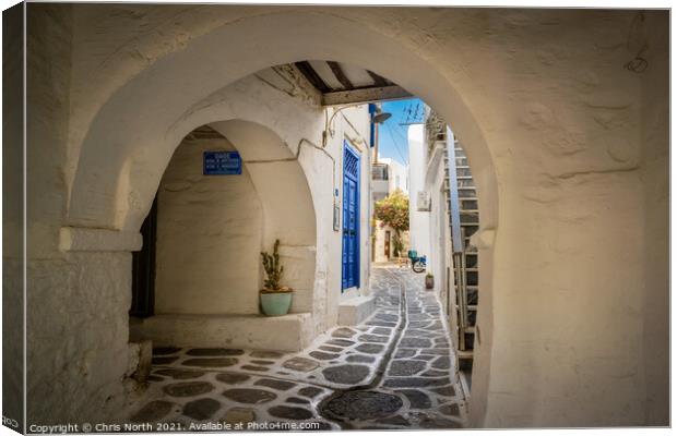 The back streets ofold  Paros town Canvas Print by Chris North