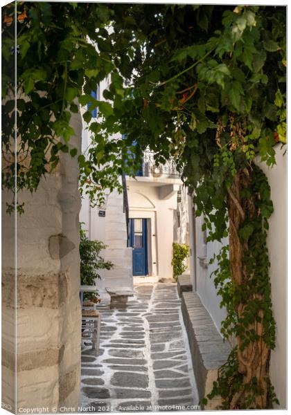 The back streets of old  Paros town. Canvas Print by Chris North