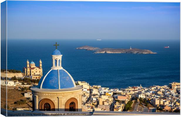 The dome of Saint Georges Church, Syros Greek islands. Canvas Print by Chris North