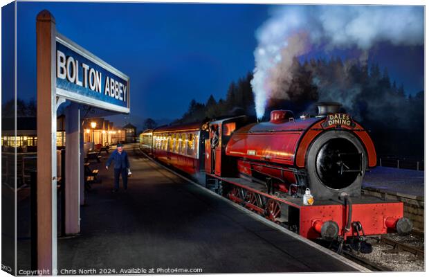 Embsay railway station at dusk. Canvas Print by Chris North