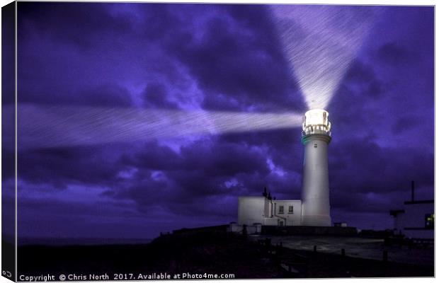 Flambrough Head Lighthouse, a dark and stormy nigh Canvas Print by Chris North