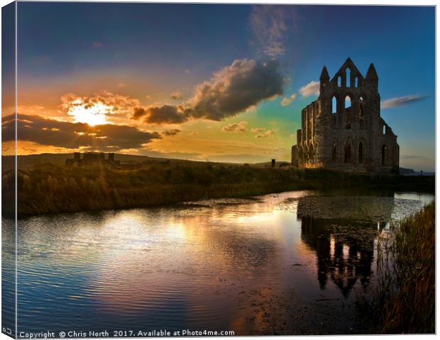 Sunset over Saint Hilda's Abbey, Whitby. Canvas Print by Chris North