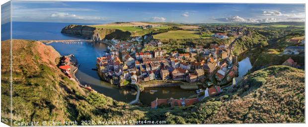 Staithes harbour and village. Canvas Print by Chris North