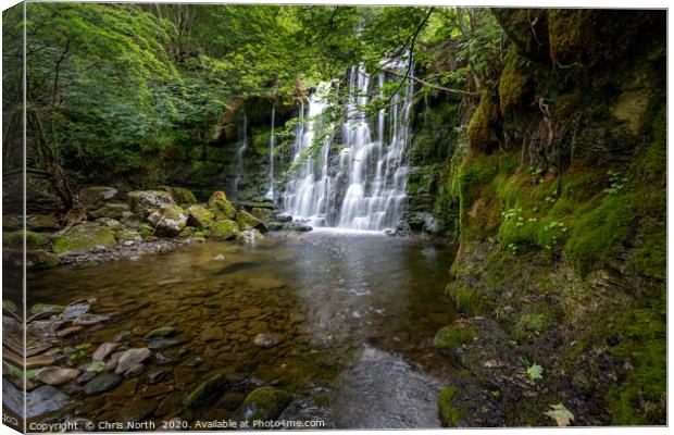 Waterfall above Hebden Village. Canvas Print by Chris North