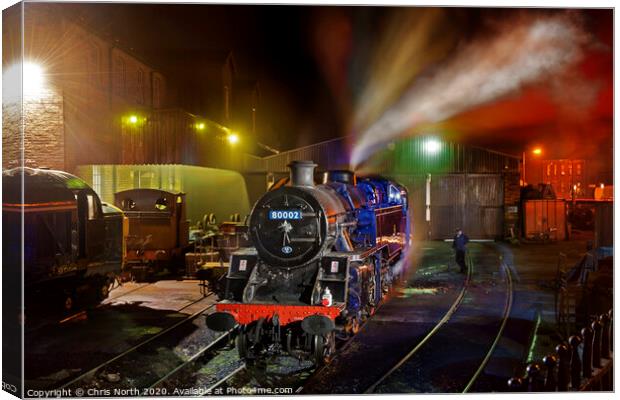Steam train at Haworth Shunting Yard. Canvas Print by Chris North