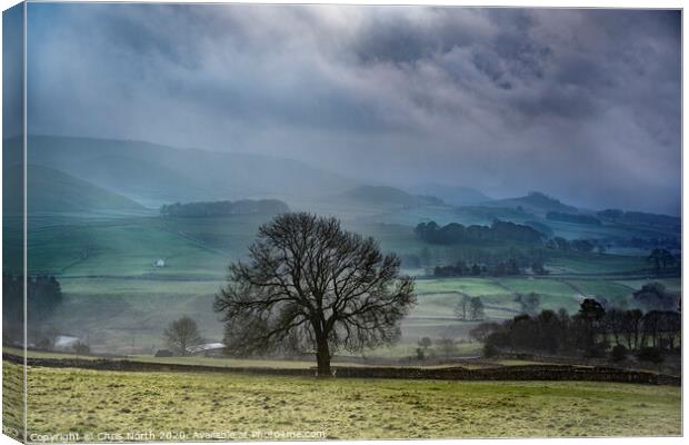 Misty morning, Grassington. Yorkshire Dales. Canvas Print by Chris North