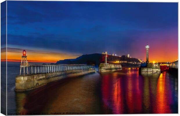 Whitby harbour dawn. Canvas Print by Chris North
