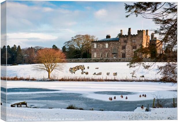 Ripley Castle in the snow. Canvas Print by Chris North