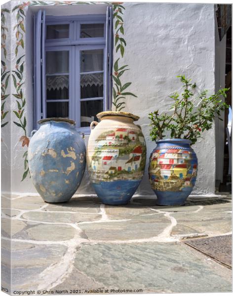 Grecian Urns, Kythnos Island Greece. Canvas Print by Chris North