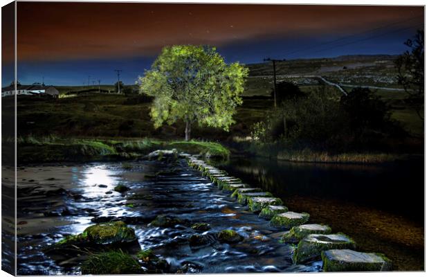 Stepping stones by Beezley Farm over the river Doe Canvas Print by Chris North