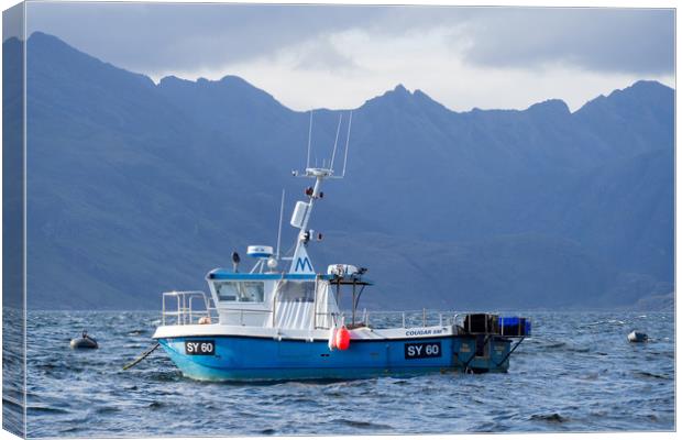 Fishing Boat in Elgol Harbour & Cuillins Mountains Canvas Print by Maarten D'Haese