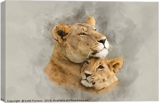 Lioness and Her Cub Canvas Print by Keith Furness