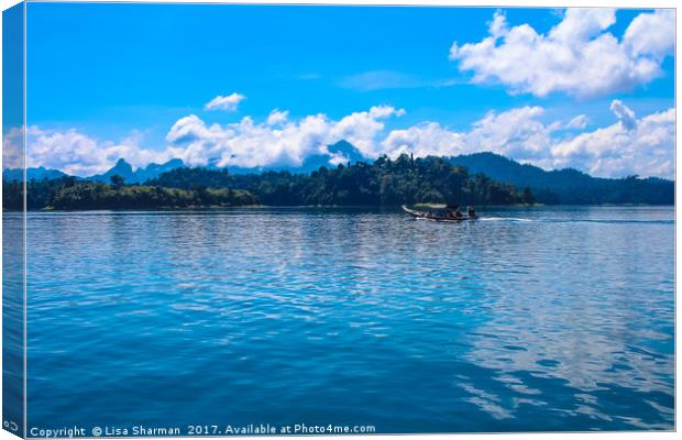 Beautiful lake landscape with jungle covered mount Canvas Print by  