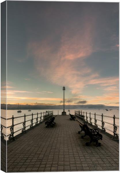 Sunrise at Banjo Pier in Swanage Canvas Print by Owen Vachell