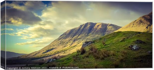 Glen Nevis mountain Range Canvas Print by Antony Atkinson