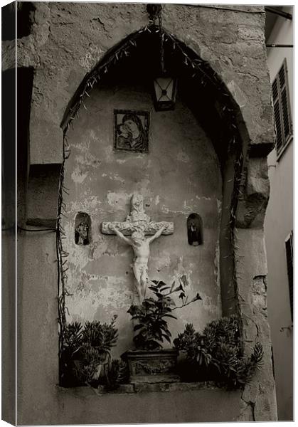 Divine Laterina: An Italian Wayside Crucifix Canvas Print by Steven Dale