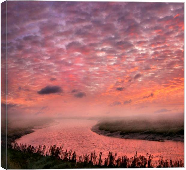 Red Dawn over the River Darent Canvas Print by Adrian Campfield