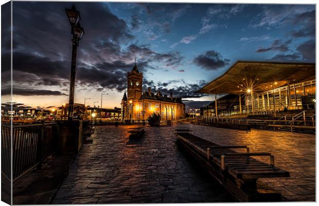 Dusk at Cardiff Bay Canvas Print by Karl McCarthy