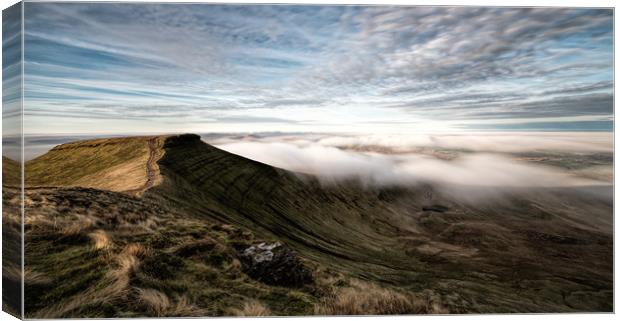Mist sweeping over Corn Du - Brecon Beacons Canvas Print by Karl McCarthy