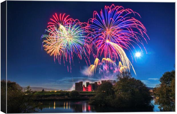 Firework Display at Caerphilly Castle Canvas Print by Karl McCarthy