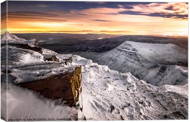 Snowy Night at the Brecon Beacons Canvas Print by Karl McCarthy
