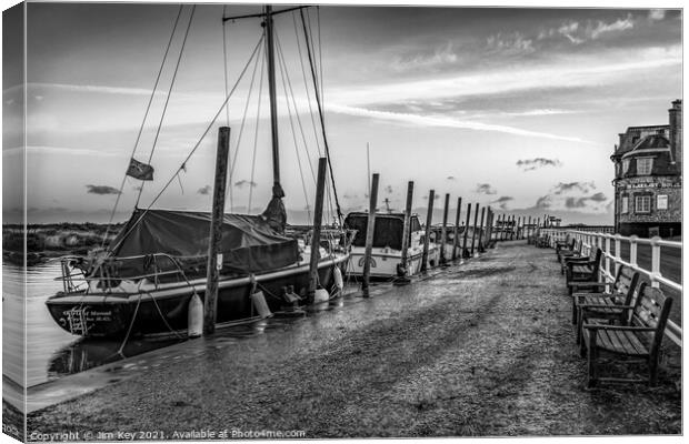 Blakeney Quay Norfolk Black and White  Canvas Print by Jim Key