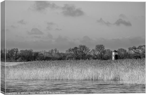 Hickling Broad Norfolk Black and White  Canvas Print by Jim Key