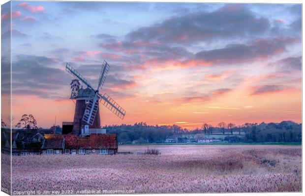 A Glowing Sunset over Cley Windmill Canvas Print by Jim Key